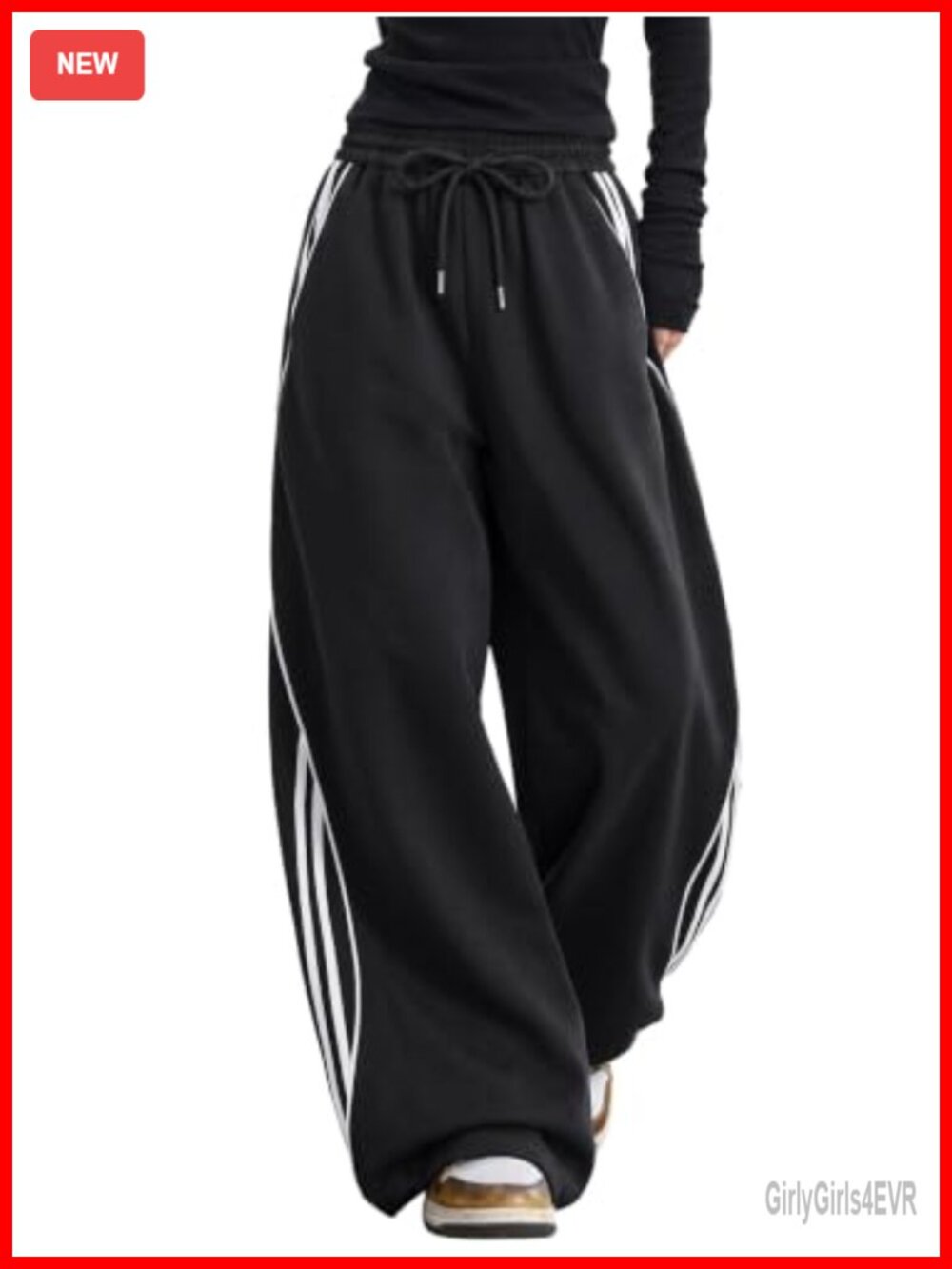 Wide Leg Sweatpants with Drawstring Pockets High Rise Loose Fit